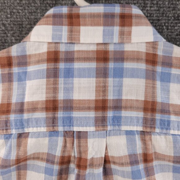 Johnnie-o Plaid Blue Brown Button Up Shirt Medium Lightweight Short Sleeve - Picture 12 of 13